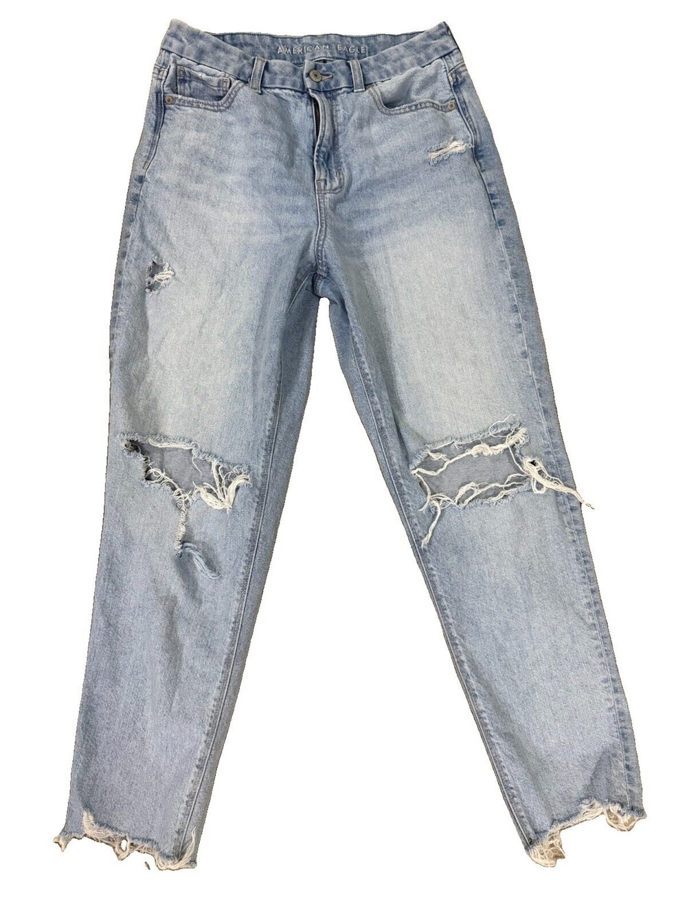 American Eagle Jeans Women 8 Blue Strigid Curvy Mom Distressed Destroyed Ripped